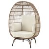 Manhattan Comfort Spezia Freestanding Steel and Rattan Outdoor Egg Chair with Cushions in Cream OD-HC002-CR